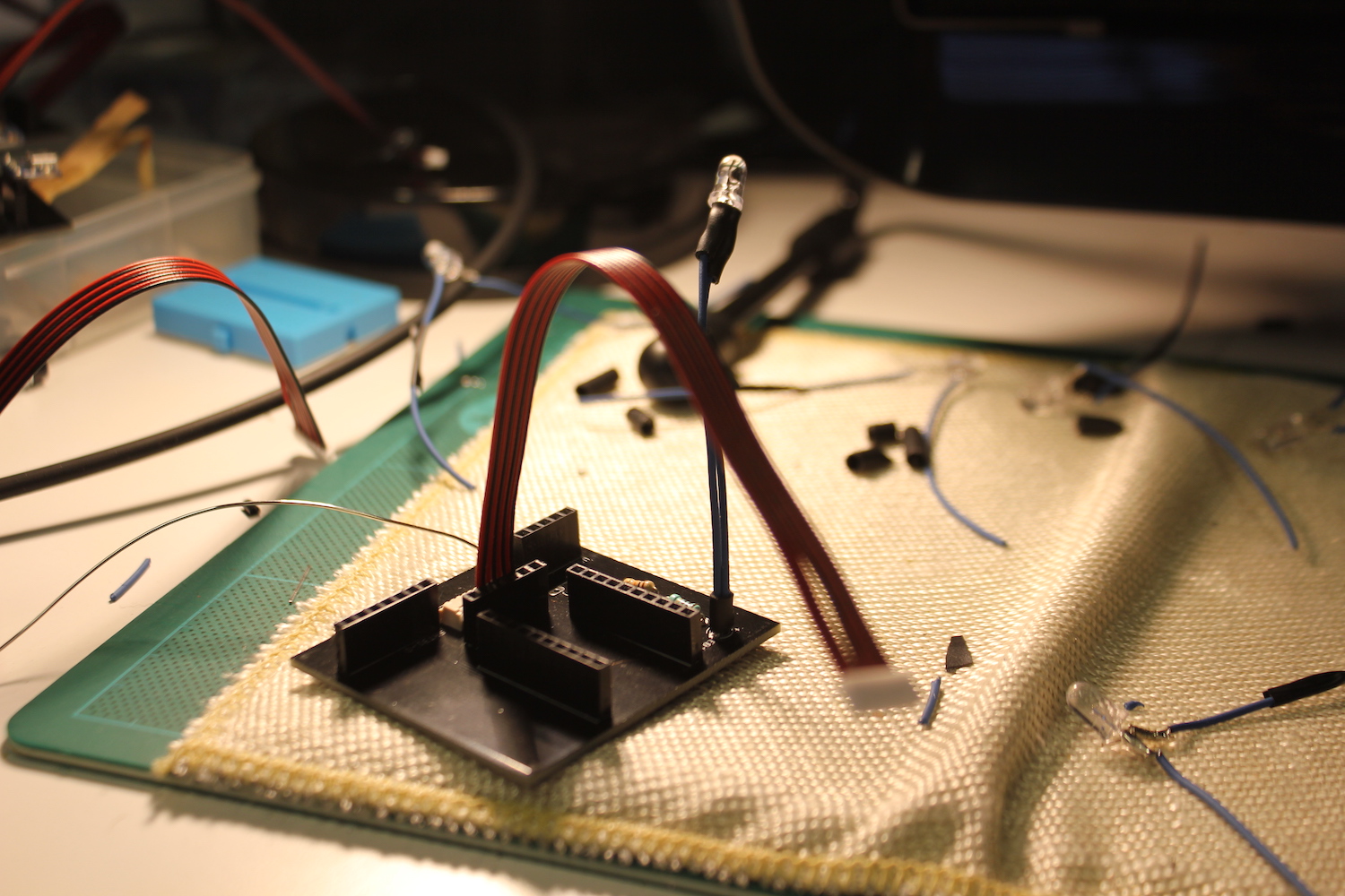 Dustbox 2.0 PCB full assembled with LED and PMS5003 data cable attached